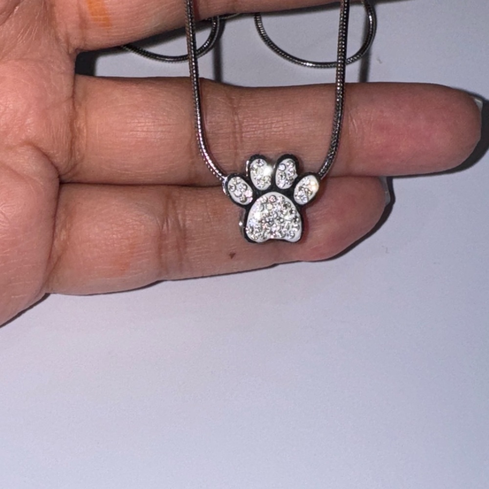 14K White Gold Vermeil Paw Urn Pendant – Swarovski Crystal Keepsake Urn Jewelry - Picture 7 of 10
